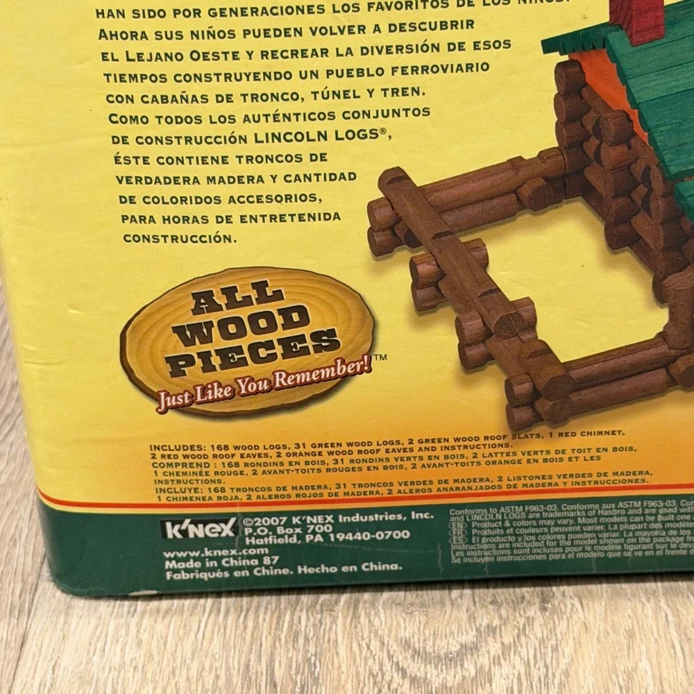 Lincoln Logs Fort Wilderness Building Set Brown Wood Pieces Storage Bin